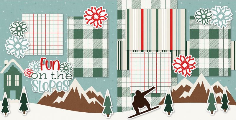 Fun on the Slopes Snowboard 1224 12x12 scrapbook page kit both pages