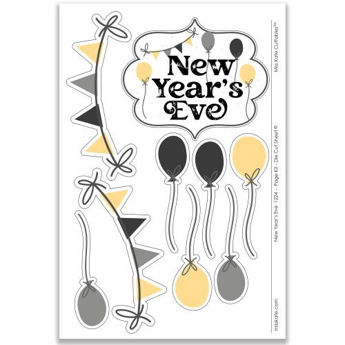 New Years Eve 1224 12x12 scrapbook page kit die cuts ephemera sheet