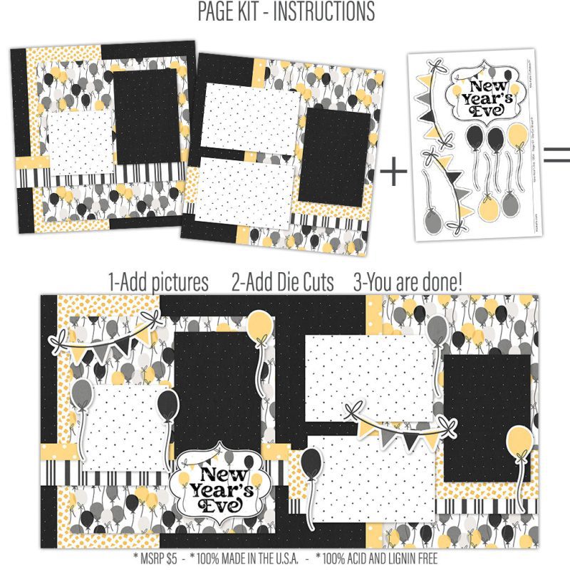 New Years Eve 1224 12x12 scrapbook page kit instructions