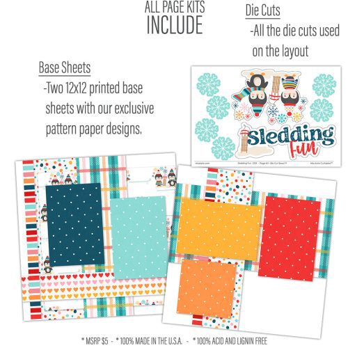 Sledding Fun 1224 12x12 scrapbook page kit includes