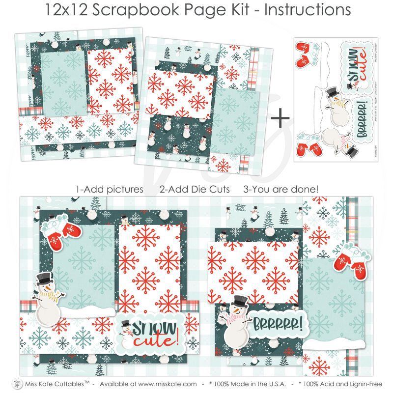 Snow Cute 0125 12x12 scrapbook page kit instructions