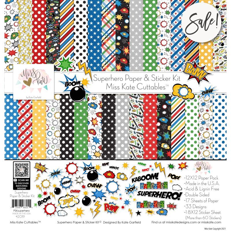 superhero paper sticker kit 12x12 ds 801